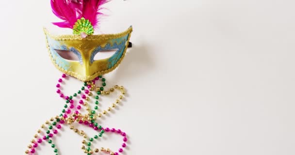 Vidéo Masque Mascarade Avec Plumes Roses Perles Mardi Gras Sur — Video