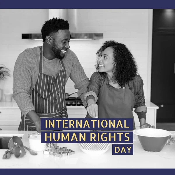 Compoziția Textului Zilei Internaționale Drepturilor Omului Asupra Cuplului Afro American — Fotografie, imagine de stoc