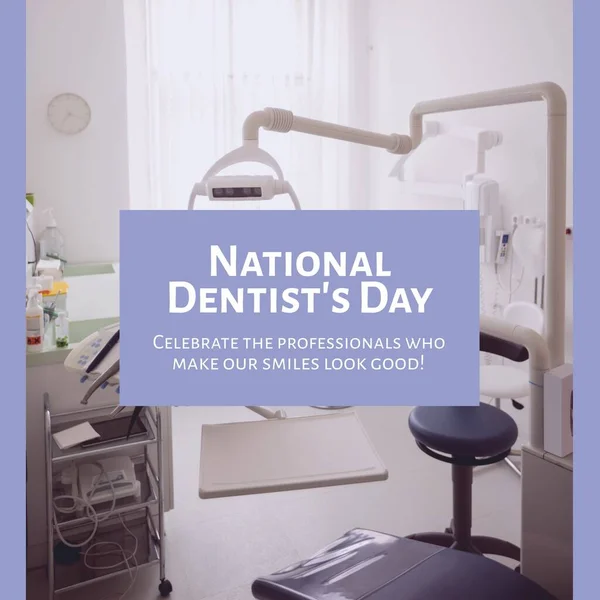 Composition of national dentist\'s day text and dentist\'s surgery. National dentist\'s day, dentistry and tooth health concept.