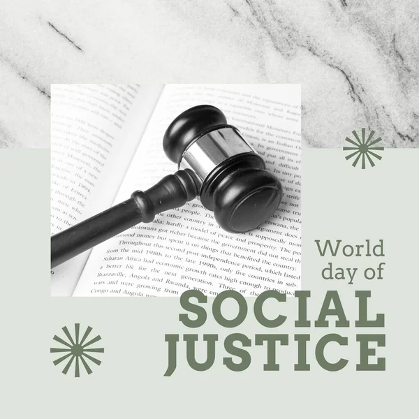 Složení Světového Dne Pro Text Sociální Spravedlnosti Nad Kladívkem Světový — Stock fotografie