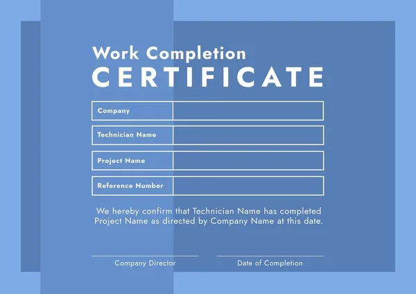Obrázek Šablony Certifikátu Dokončení Práce Modrém Pozadí Pracovní Smlouvy Certifikáty — Stock fotografie