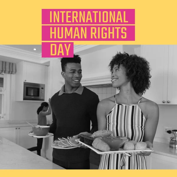 Compoziția Textului Zilei Internaționale Drepturilor Omului Asupra Cuplului Afro American — Fotografie, imagine de stoc