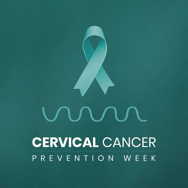 Composition of cervical cancer awareness week text over ribbon. Cervical cancer awareness week and celebration concept digitally generated image.