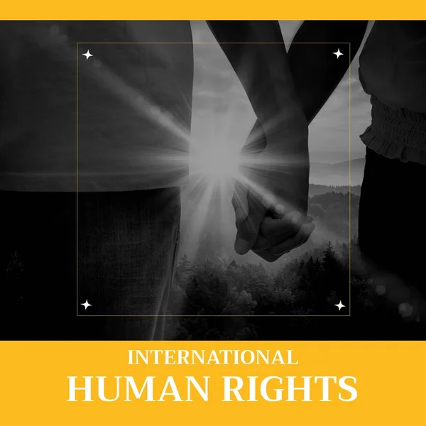 Composição Texto Internacional Direitos Humanos Sobre Diversos Casais Mãos Dadas — Fotografia de Stock