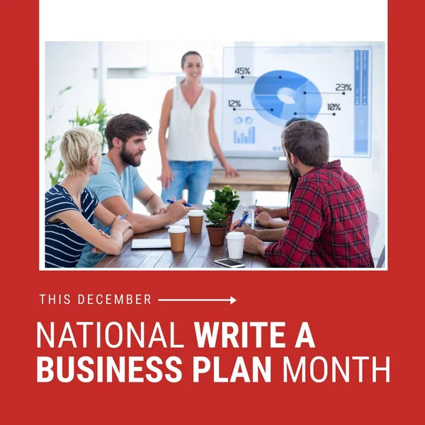 Square Image Write Business Plan Month Text Business People Picture — Zdjęcie stockowe
