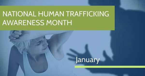 National Human Trafficking Awareness Month Text Shadow Man Screaming Caucasian — Stock Photo, Image