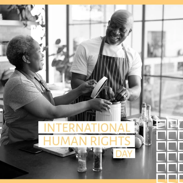 아프리카 미국인 커플에 인권의 텍스트의 인권의 디지털로 만들어 이미지 — 스톡 사진