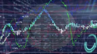 Küresel ve finansal veri işleme animasyonu. Dijital olarak oluşturulmuş küresel çevrimiçi güvenlik, iş, finans ve veri işleme kavramı.