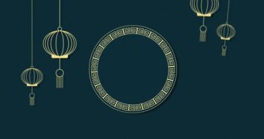 Siyah arka plandaki çin fenerlerinin animasyonu. Çin yeni yılı, gelenek ve kutlama konsepti dijital olarak oluşturuldu.