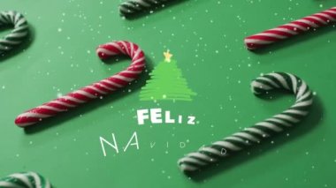 Yılbaşı kutlamalarının animasyonu, Noel süslemelerinin üzerine yağan karla birlikte. Noel geleneği ve kutlama konsepti dijital olarak oluşturulmuş video.