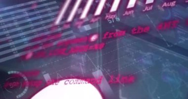 Siyah arka planda finansal veri işleme animasyonu. Küresel iş, finans ve dijital arayüz kavramı dijital olarak oluşturulmuş video.