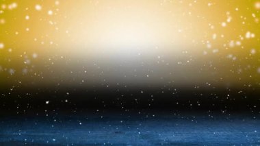 Parlayan sarı ışıkların üzerine yağan karın animasyonu. Noel, kış, gelenek ve kutlama konsepti dijital olarak oluşturulmuş video.