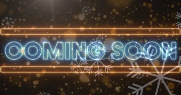 Animația Veni Curând Text Peste Zăpadă Care Cade Crăciun Crăciun — Videoclip de stoc