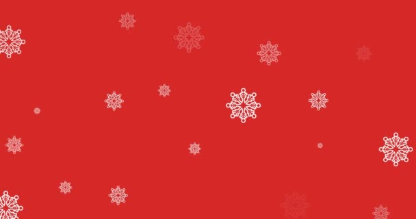 Анимация Выпадения Снега Веселый Текст Красном Фоне Рождество Традиции Концепция — стоковое видео