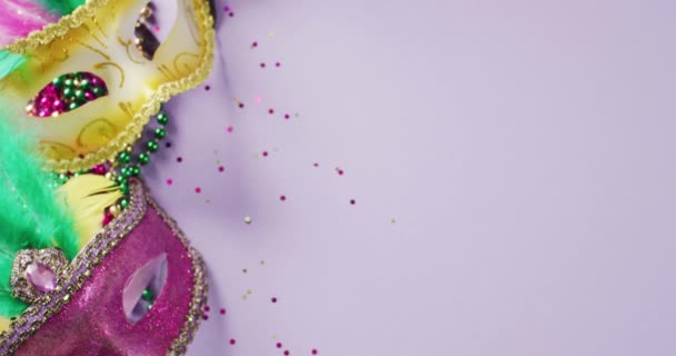 Video Carnival Masquerade Masks Feathers Confetti Mardi Gras Beads Copy — Stock Video