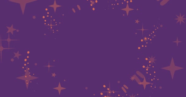 Анимация Звезд Оранжевых Пятен Фиолетовом Фоне Рождество Рождество Традиции Концепция — стоковое видео