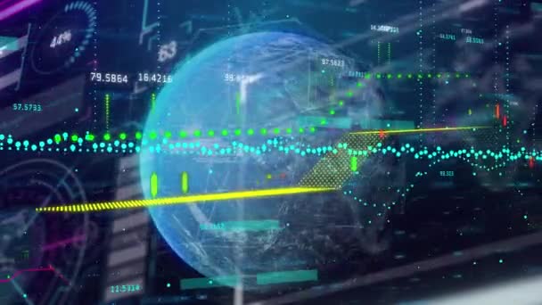 Animación Globo Estadística Procesamiento Datos Concepto Global Negocio Finanzas Procesamiento — Vídeos de Stock