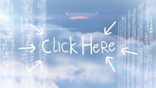 动画点击这里的文字和云上的数据处理 全球商业 金融和数据处理概念数字生成的视频 — 图库视频影像