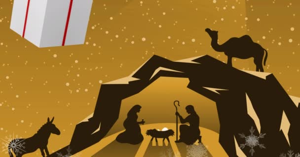 Animación Iconos Presentes Tres Reyes Día Texto Sobre Natividad Concepto — Vídeo de stock