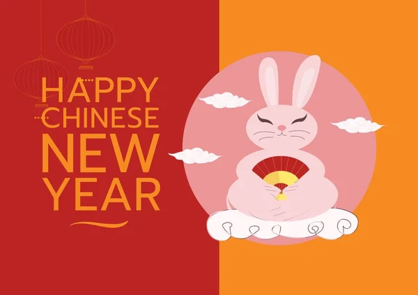 Složení Šťastného Čínského Novoročního Textu Nad Králíčkem Červeném Pozadí Čínský — Stock fotografie