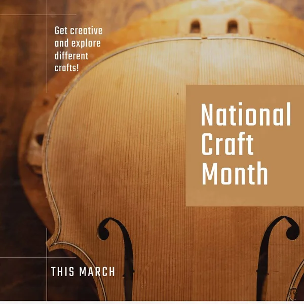 作坊中的全国手工月文字与小提琴作曲 国家工艺月 工艺和小企业概念 — 图库照片