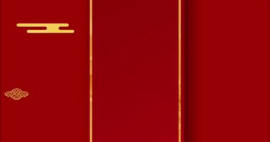 Kırmızı arka planda çiçek ve şekillerin canlandırılması. Çin yeni yılı, gelenek ve kutlama konsepti dijital olarak oluşturuldu.