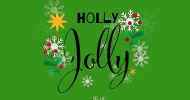 Yeşil arka planda kar yağışının ve Noel 'de neşeli mesajların animasyonu. Noel, gelenek ve kutlama konsepti dijital olarak oluşturuldu.