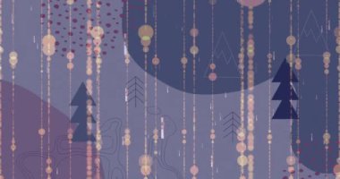 Gri arkaplanda, fotokopi alanı olan ışık çizgileri ve noel ağacı simgelerine karşı noktaların animasyonu. Noel şenliği ve kutlama konsepti