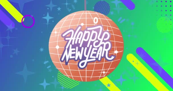 Animation Happy New Year Text Disco Ball New Year Tradition — Stock Video