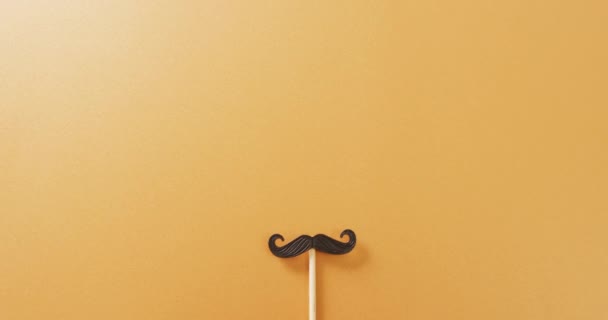 Video False Moustache Stick Yellow Background Copy Space Father Day — Stock Video