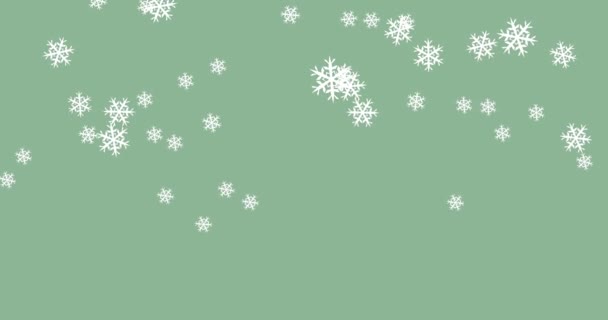 Płatki Śniegu Spadające Pór Roku Pozdrowienia Tekst Ikony Jemioły Zielonym — Wideo stockowe