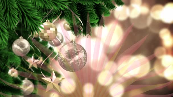 Animatie Van Kerst Sneeuw Vallen Gloeiende Lichten Kerstboom Achtergrond Kerstvieringen — Stockvideo