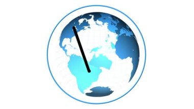 Dünya üzerindeki ok simgesinin animasyonu. Küresel iş ve dijital arayüz kavramı dijital olarak oluşturulmuş video.