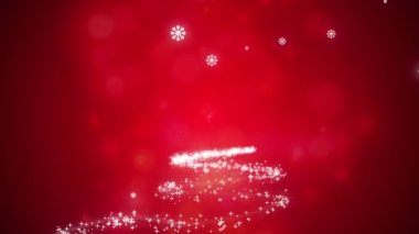 Kırmızı arka planda mutlu noeller ve kar tanelerinin animasyonu. Noel, kış, gelenek ve kutlama konsepti dijital olarak oluşturuldu.