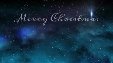 Yılbaşı kutlamalarının animasyonu kış manzarasında yağan karla ilgili mesajlar. Noel, şenlik, kutlama ve gelenek konsepti dijital olarak oluşturuldu.