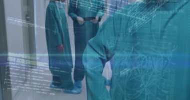 Çeşitli doktorlar üzerinde finansal veri işleme animasyonu. Küresel finansman, ilaç ve dijital arayüz kavramı dijital olarak oluşturulmuş video.