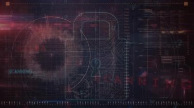 Asma kilit üzerinde veri işleme animasyonu. küresel iş ve dijital arayüz kavramı dijital olarak oluşturulmuş video.