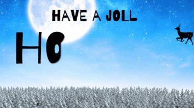 Yılbaşı kutlamalarının animasyonu mesajlar, kızakta Noel Baba ve kış manzarasına yağan kar. Noel, şenlik, kutlama ve gelenek konsepti dijital olarak oluşturuldu.