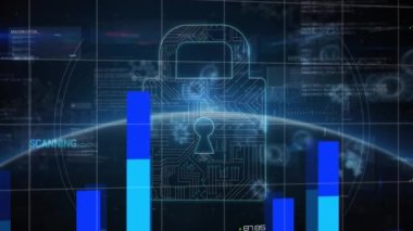 Mavi arka planda veri işleme. Küresel ağ bağlantıları veri işleme teknolojisi ve dijital arayüz konsepti dijital olarak oluşturulmuş video.