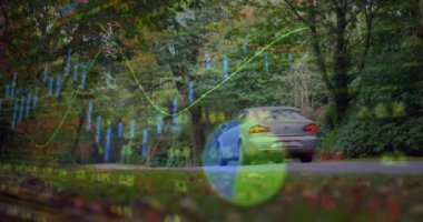 Park üzerinde finansal veri işleme animasyonu. Dijital olarak oluşturulan küresel finansman, bilgisayar ve dijital arayüz kavramı.