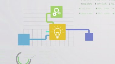 Şebeke üzerinde bağlantılar, istatistikler ve finansal veri işleme ağının animasyonu. Küresel iş, finans ve veri işleme kavramı dijital olarak oluşturulmuş video.