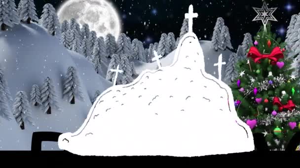 Animation Julen Vinterlandskab Kors Med Juletræ Jul Fest Fest Tradition – Stock-video