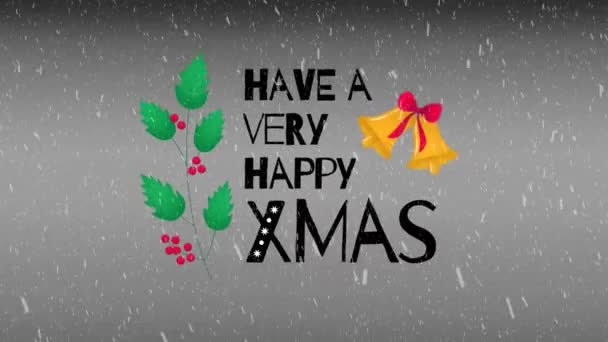 Animated Christmas Text Banner Features Christmas Bell Decoration Icon White — Stock Video