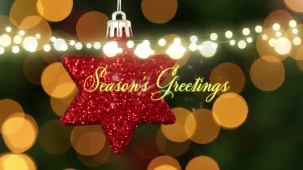 仙女灯火通明时节的问候文字横幅反对星形挂装饰 圣诞庆典和庆祝活动的概念 — 图库视频影像