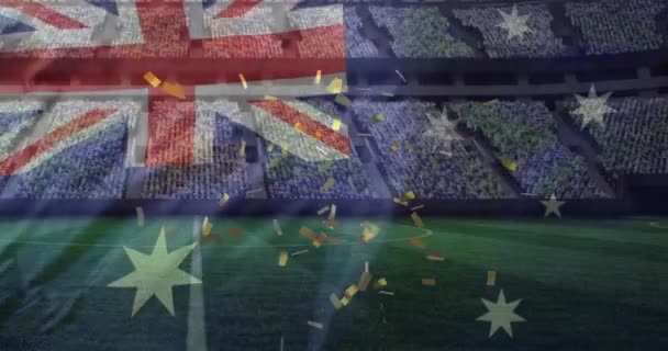 Animacja Stadionu Sportowego Nad Flagą Australii Globalny Patriotyzm Celebracja Sport — Wideo stockowe