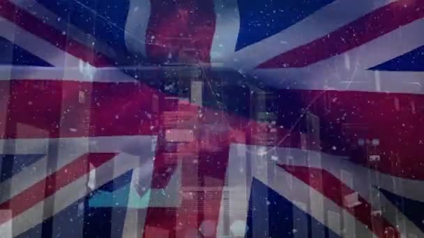Animatie Van Gegevensverwerking Boven Vlag Van Het Verenigde Koninkrijk Global — Stockvideo