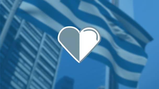 Yunan Bayrağı Üzerinde Kalp Ikonunun Canlandırılması Sosyal Medya Dijital Arayüz — Stok video