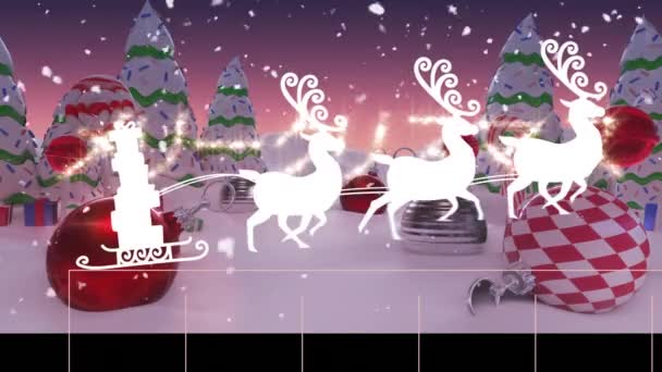 Noel Süsleri Noel Baba Nın Kış Manzarasında Ren Geyikleriyle Kızakta — Stok video