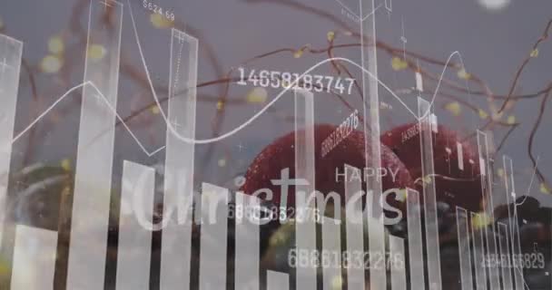 クリスマスのテキストや装飾上のデータ処理のアニメーション クリスマス お祝いとデジタルインターフェイスの概念デジタル生成ビデオ — ストック動画