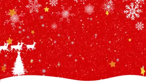Анимация Рождественского Санта Клауса Санях Оленями Снегопадом Рождество Праздник Праздник — стоковое видео